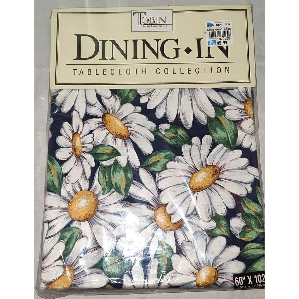 Vintage NOS TOBIN Dining-In Tablecloth Collection. 60" x 102". Daisies Floral Fl